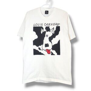 Vintage 90s Louis Garneau Dog Graphic Heavyweight Shirt White Size M
